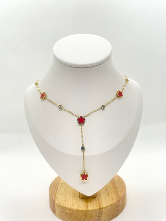 Collier fleur rouge avec pendentif